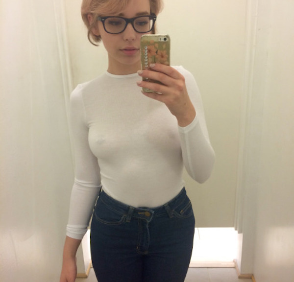 Pierced Puffies Poking Through Tight White Shirt